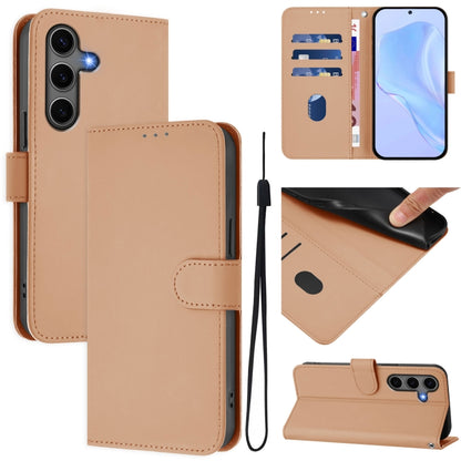 Skin Feel Solid Color Leather Phone Case with Lanyard, For Samsung Galaxy S25 5G, For Samsung Galaxy S25+ 5G