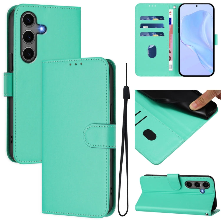 Skin Feel Solid Color Leather Phone Case with Lanyard, For Samsung Galaxy S25 5G, For Samsung Galaxy S25+ 5G