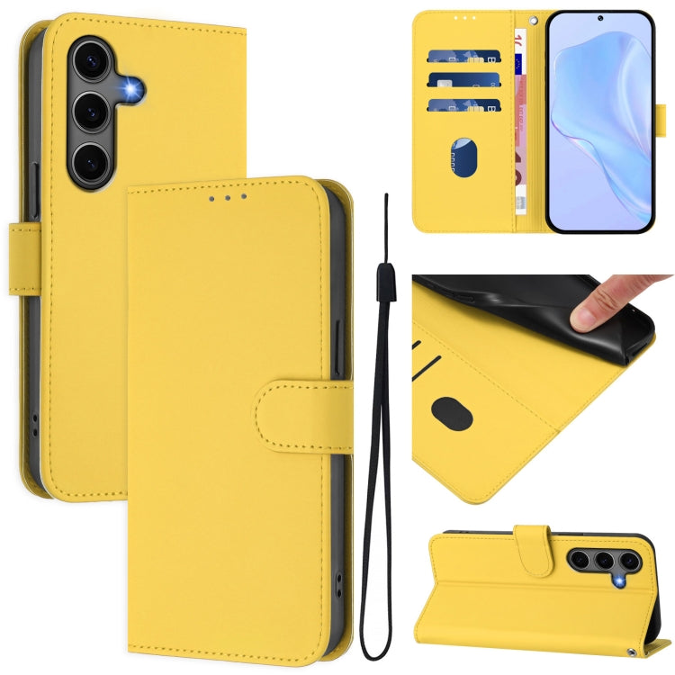 Skin Feel Solid Color Leather Phone Case with Lanyard, For Samsung Galaxy S25 5G, For Samsung Galaxy S25+ 5G