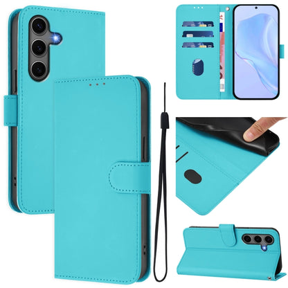 Skin Feel Solid Color Leather Phone Case with Lanyard, For Samsung Galaxy S25 5G, For Samsung Galaxy S25+ 5G