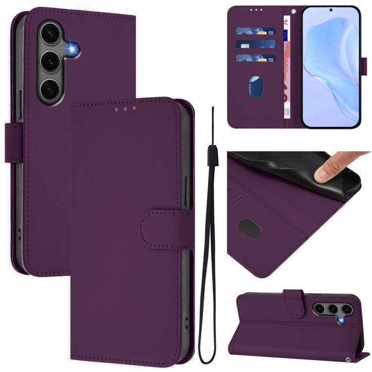 Skin Feel Solid Color Leather Phone Case with Lanyard, For Samsung Galaxy S25 5G, For Samsung Galaxy S25+ 5G