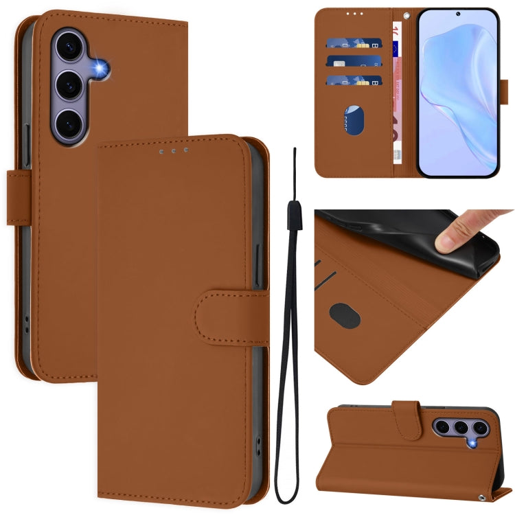 Skin Feel Solid Color Leather Phone Case with Lanyard, For Samsung Galaxy S25 5G, For Samsung Galaxy S25+ 5G