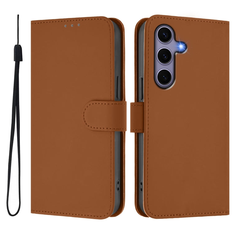 Skin Feel Solid Color Leather Phone Case with Lanyard, For Samsung Galaxy S25 5G, For Samsung Galaxy S25+ 5G