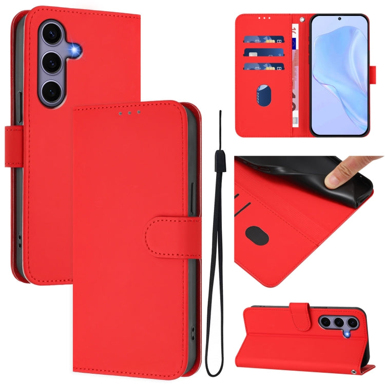 Skin Feel Solid Color Leather Phone Case with Lanyard, For Samsung Galaxy S25 5G, For Samsung Galaxy S25+ 5G