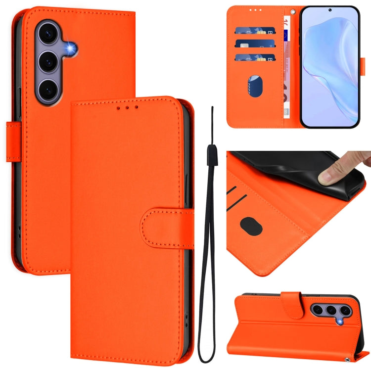 Skin Feel Solid Color Leather Phone Case with Lanyard, For Samsung Galaxy S25 5G, For Samsung Galaxy S25+ 5G