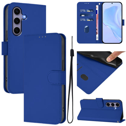 Skin Feel Solid Color Leather Phone Case with Lanyard, For Samsung Galaxy S25 5G, For Samsung Galaxy S25+ 5G