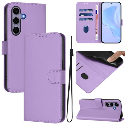 Skin Feel Solid Color Leather Phone Case with Lanyard, For Samsung Galaxy S25 5G, For Samsung Galaxy S25+ 5G