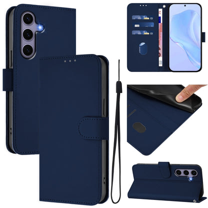 Skin Feel Solid Color Leather Phone Case with Lanyard, For Samsung Galaxy S25 5G, For Samsung Galaxy S25+ 5G