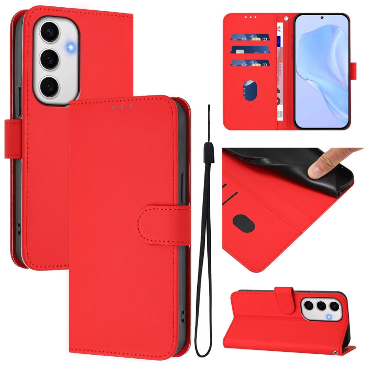 Skin Feel Solid Color Leather Phone Case with Lanyard, For Samsung Galaxy S25 Ultra 5G, For Samsung Galaxy S24 FE 5G