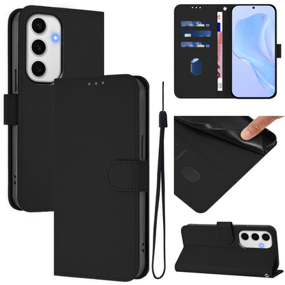 Skin Feel Solid Color Leather Phone Case with Lanyard, For Samsung Galaxy S25 Ultra 5G, For Samsung Galaxy S24 FE 5G