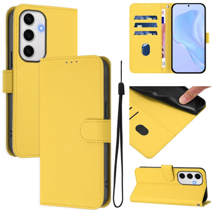 Skin Feel Solid Color Leather Phone Case with Lanyard, For Samsung Galaxy S25 Ultra 5G, For Samsung Galaxy S24 FE 5G