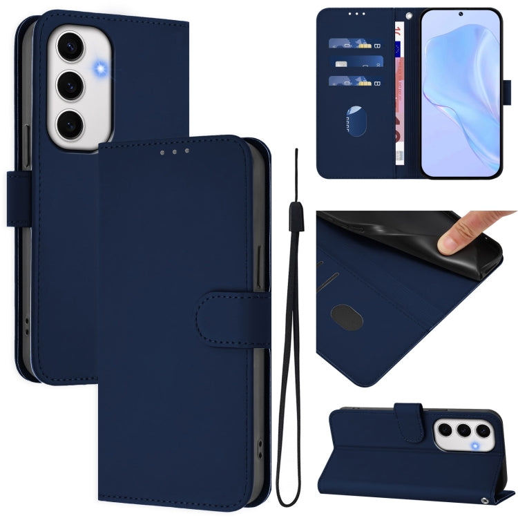 Skin Feel Solid Color Leather Phone Case with Lanyard, For Samsung Galaxy S25 Ultra 5G, For Samsung Galaxy S24 FE 5G