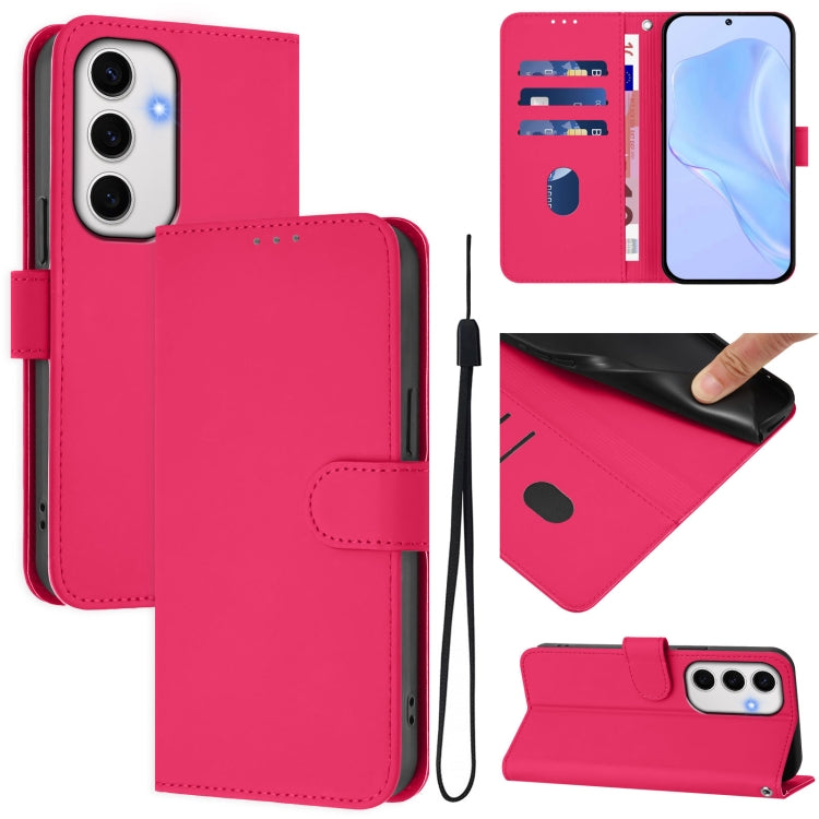 Skin Feel Solid Color Leather Phone Case with Lanyard, For Samsung Galaxy S25 Ultra 5G, For Samsung Galaxy S24 FE 5G
