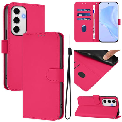 Skin Feel Solid Color Leather Phone Case with Lanyard, For Samsung Galaxy S25 Ultra 5G, For Samsung Galaxy S24 FE 5G