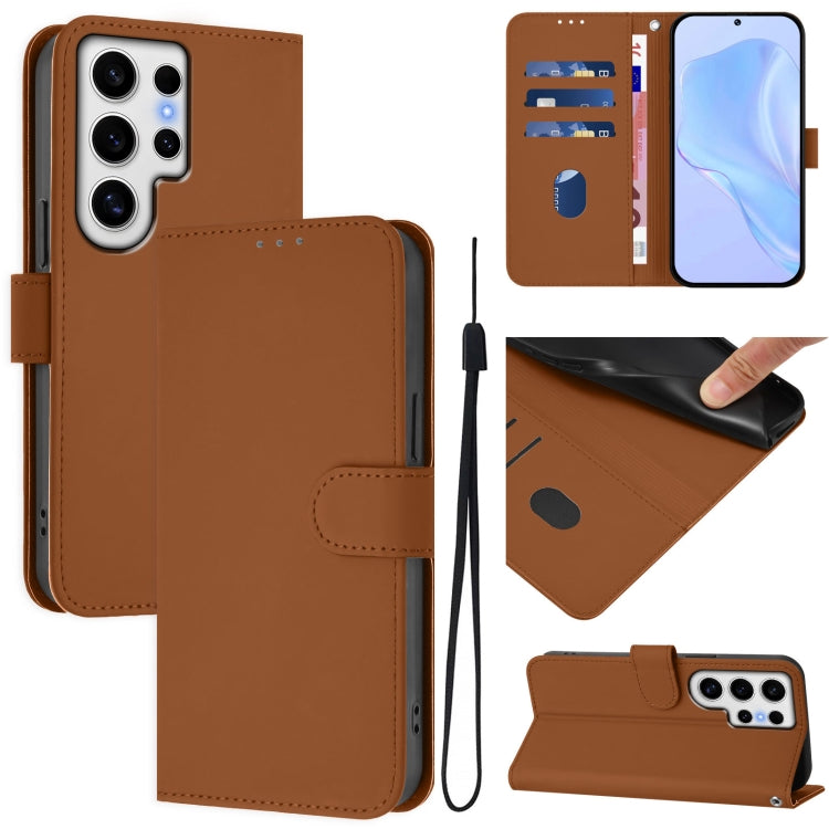 Skin Feel Solid Color Leather Phone Case with Lanyard, For Samsung Galaxy S24 Ultra 5G, For Samsung Galaxy S24+ 5G