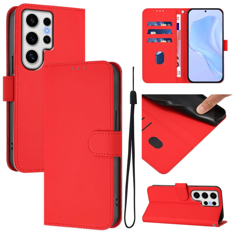 Skin Feel Solid Color Leather Phone Case with Lanyard, For Samsung Galaxy S24 Ultra 5G, For Samsung Galaxy S24+ 5G