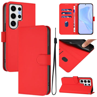 Skin Feel Solid Color Leather Phone Case with Lanyard, For Samsung Galaxy S24 Ultra 5G, For Samsung Galaxy S24+ 5G