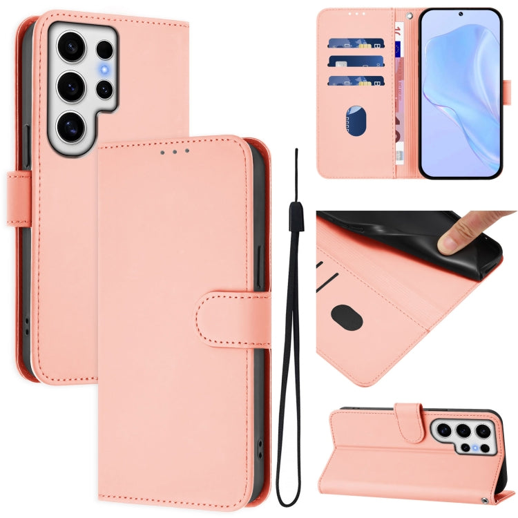 Skin Feel Solid Color Leather Phone Case with Lanyard, For Samsung Galaxy S24 Ultra 5G, For Samsung Galaxy S24+ 5G