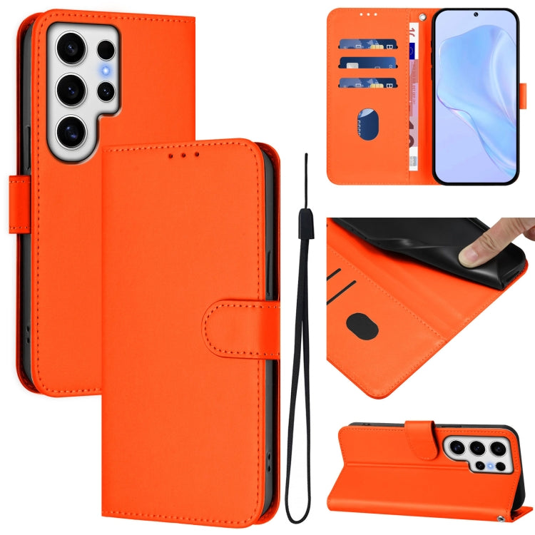 Skin Feel Solid Color Leather Phone Case with Lanyard, For Samsung Galaxy S24 Ultra 5G, For Samsung Galaxy S24+ 5G