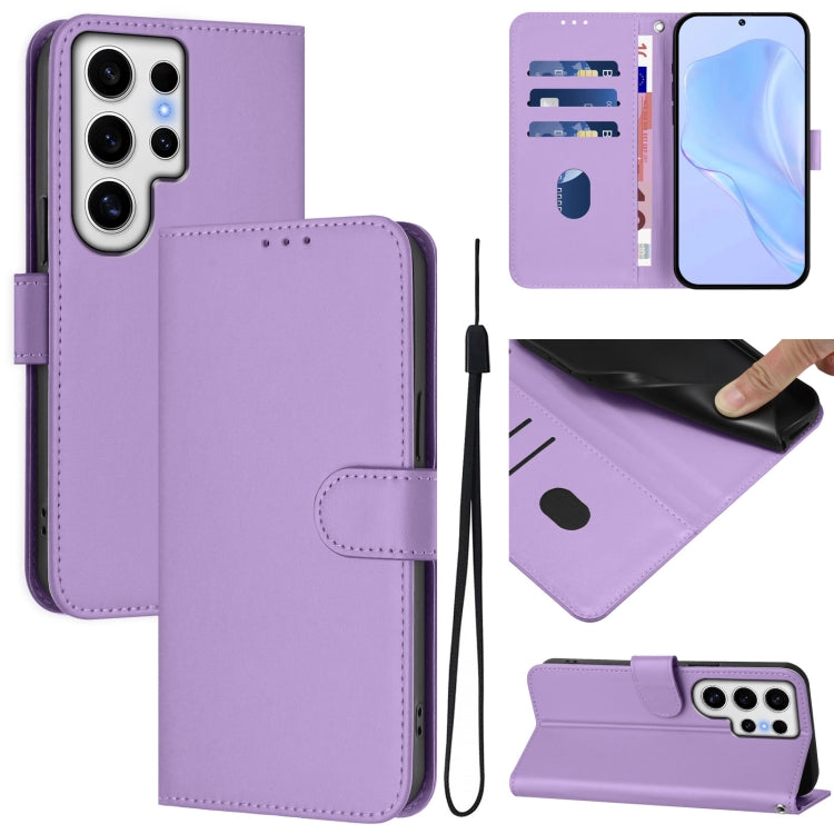 Skin Feel Solid Color Leather Phone Case with Lanyard, For Samsung Galaxy S24 Ultra 5G, For Samsung Galaxy S24+ 5G