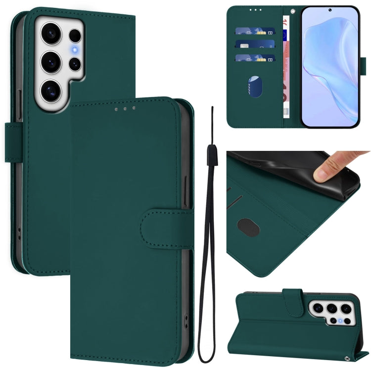 Skin Feel Solid Color Leather Phone Case with Lanyard, For Samsung Galaxy S24 Ultra 5G, For Samsung Galaxy S24+ 5G