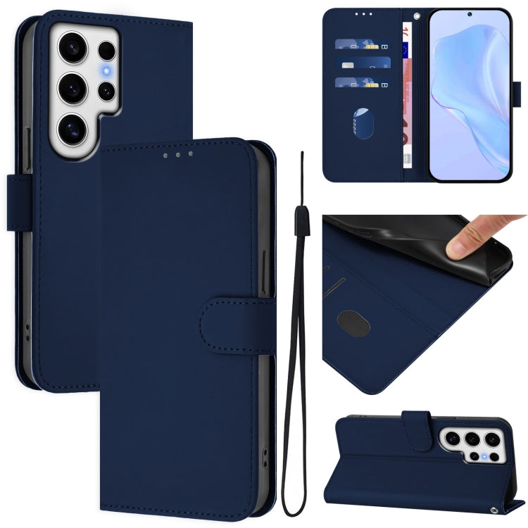 Skin Feel Solid Color Leather Phone Case with Lanyard, For Samsung Galaxy S24 Ultra 5G, For Samsung Galaxy S24+ 5G