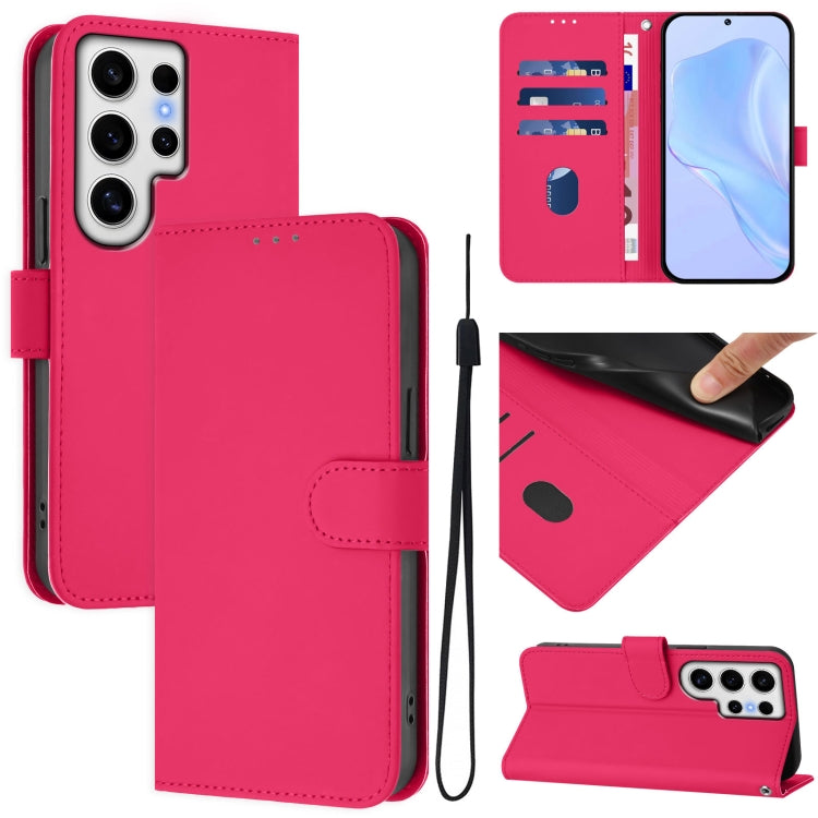 Skin Feel Solid Color Leather Phone Case with Lanyard, For Samsung Galaxy S24 Ultra 5G, For Samsung Galaxy S24+ 5G