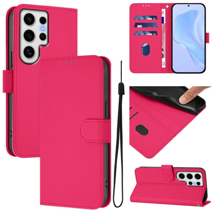 Skin Feel Solid Color Leather Phone Case with Lanyard, For Samsung Galaxy S24 Ultra 5G, For Samsung Galaxy S24+ 5G