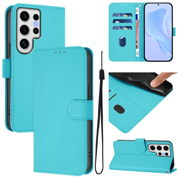 Skin Feel Solid Color Leather Phone Case with Lanyard, For Samsung Galaxy S24 Ultra 5G, For Samsung Galaxy S24+ 5G