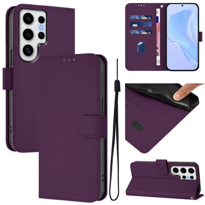 Skin Feel Solid Color Leather Phone Case with Lanyard, For Samsung Galaxy S24 Ultra 5G, For Samsung Galaxy S24+ 5G