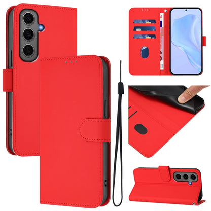 Skin Feel Solid Color Leather Phone Case with Lanyard, For Samsung Galaxy S24 Ultra 5G, For Samsung Galaxy S24+ 5G