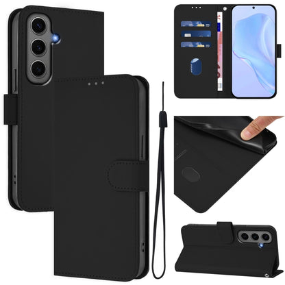 Skin Feel Solid Color Leather Phone Case with Lanyard, For Samsung Galaxy S24 Ultra 5G, For Samsung Galaxy S24+ 5G