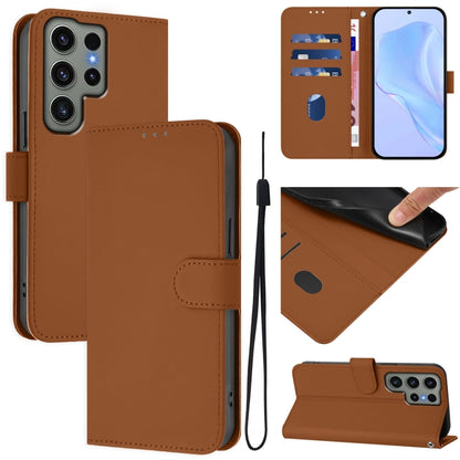 Skin Feel Solid Color Leather Phone Case with Lanyard, For Samsung Galaxy S23 Ultra 5G, For Samsung Galaxy S23+ 5G