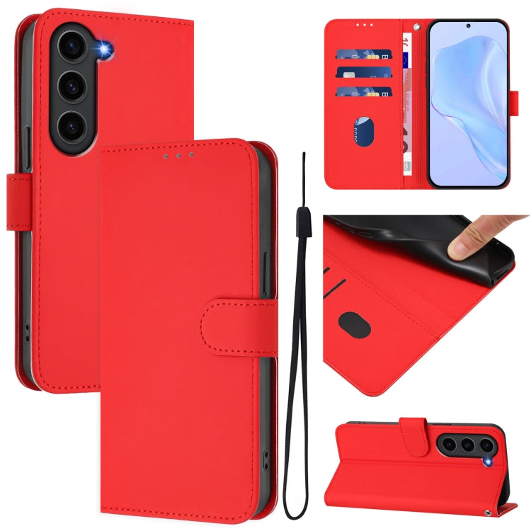 Skin Feel Solid Color Leather Phone Case with Lanyard, For Samsung Galaxy S23 Ultra 5G, For Samsung Galaxy S23+ 5G