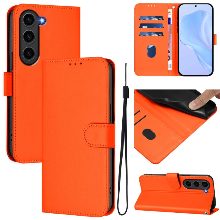 Skin Feel Solid Color Leather Phone Case with Lanyard, For Samsung Galaxy S23 Ultra 5G, For Samsung Galaxy S23+ 5G