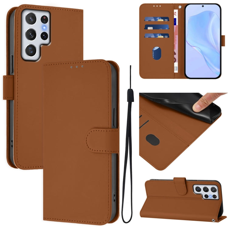 Skin Feel Solid Color Leather Phone Case with Lanyard, For Samsung Galaxy S22 Ultra 5G, For Samsung Galaxy S22+ 5G