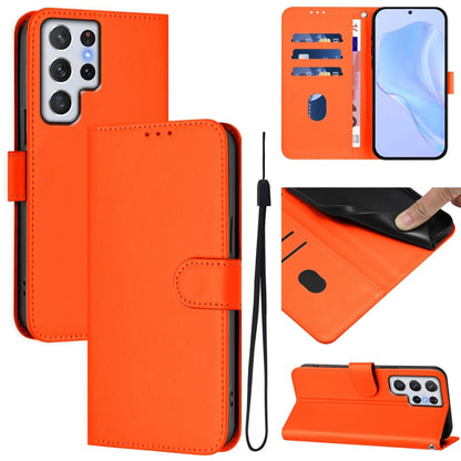 Skin Feel Solid Color Leather Phone Case with Lanyard, For Samsung Galaxy S22 Ultra 5G, For Samsung Galaxy S22+ 5G