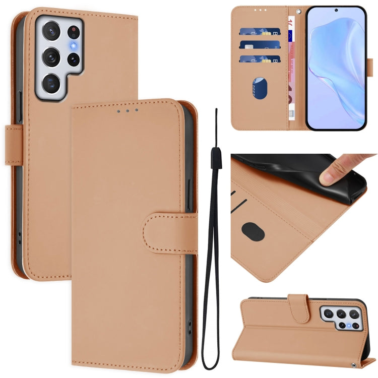 Skin Feel Solid Color Leather Phone Case with Lanyard, For Samsung Galaxy S22 Ultra 5G, For Samsung Galaxy S22+ 5G