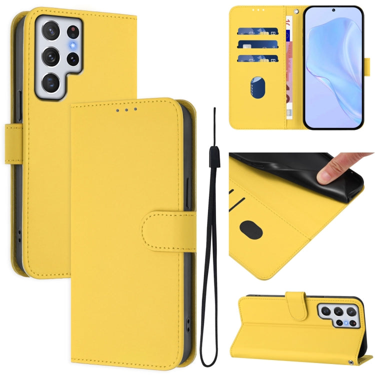 Skin Feel Solid Color Leather Phone Case with Lanyard, For Samsung Galaxy S22 Ultra 5G, For Samsung Galaxy S22+ 5G