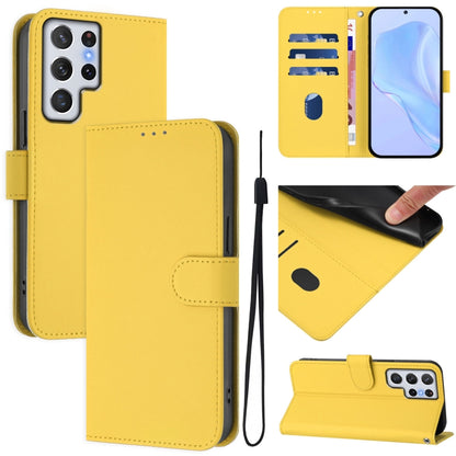 Skin Feel Solid Color Leather Phone Case with Lanyard, For Samsung Galaxy S22 Ultra 5G, For Samsung Galaxy S22+ 5G