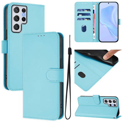 Skin Feel Solid Color Leather Phone Case with Lanyard, For Samsung Galaxy S22 Ultra 5G, For Samsung Galaxy S22+ 5G