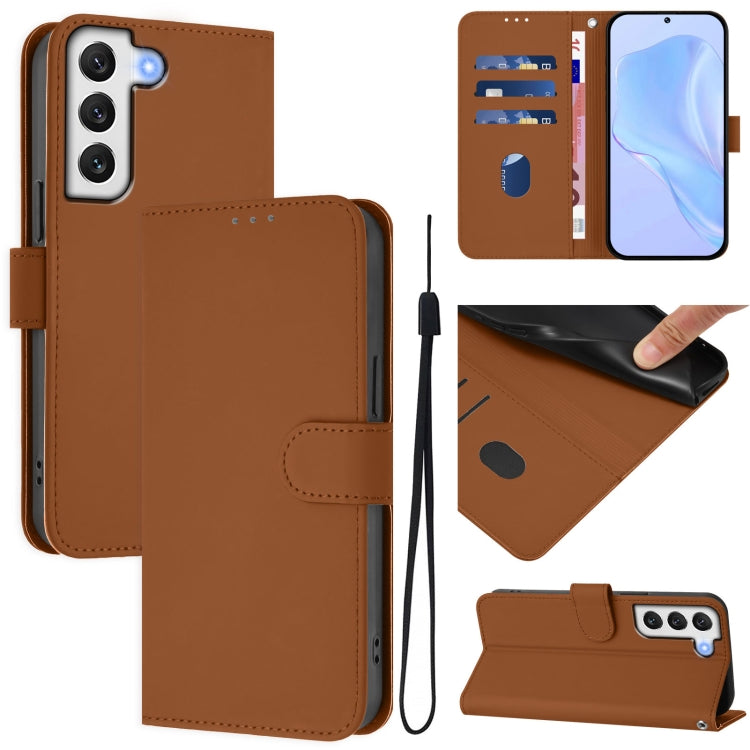 Skin Feel Solid Color Leather Phone Case with Lanyard, For Samsung Galaxy S22 Ultra 5G, For Samsung Galaxy S22+ 5G