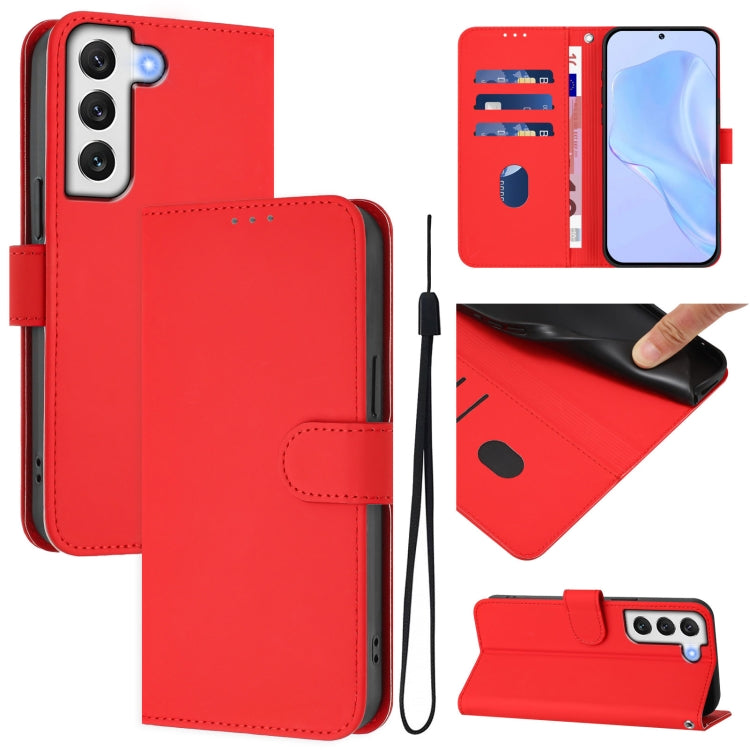 Skin Feel Solid Color Leather Phone Case with Lanyard, For Samsung Galaxy S22 Ultra 5G, For Samsung Galaxy S22+ 5G