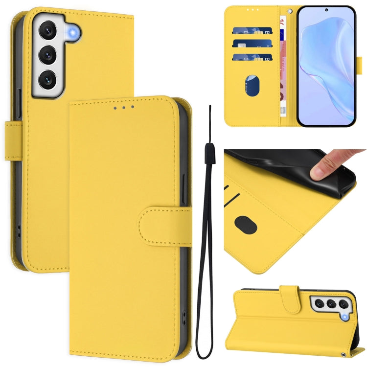 Skin Feel Solid Color Leather Phone Case with Lanyard, For Samsung Galaxy S22 Ultra 5G, For Samsung Galaxy S22+ 5G
