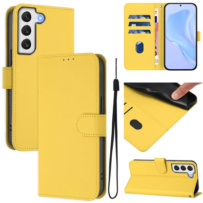Skin Feel Solid Color Leather Phone Case with Lanyard, For Samsung Galaxy S22 Ultra 5G, For Samsung Galaxy S22+ 5G