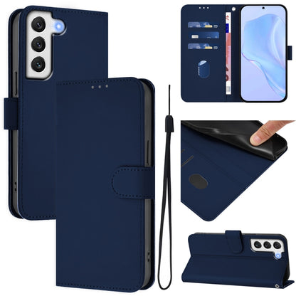 Skin Feel Solid Color Leather Phone Case with Lanyard, For Samsung Galaxy S22 Ultra 5G, For Samsung Galaxy S22+ 5G