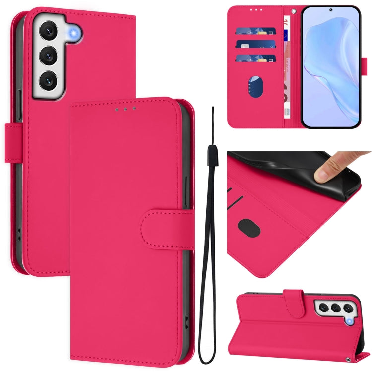 Skin Feel Solid Color Leather Phone Case with Lanyard, For Samsung Galaxy S22 Ultra 5G, For Samsung Galaxy S22+ 5G
