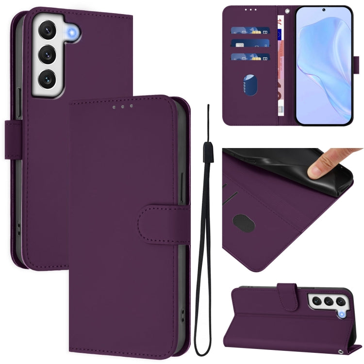 Skin Feel Solid Color Leather Phone Case with Lanyard, For Samsung Galaxy S22 5G, For Samsung Galaxy S21 FE 5G