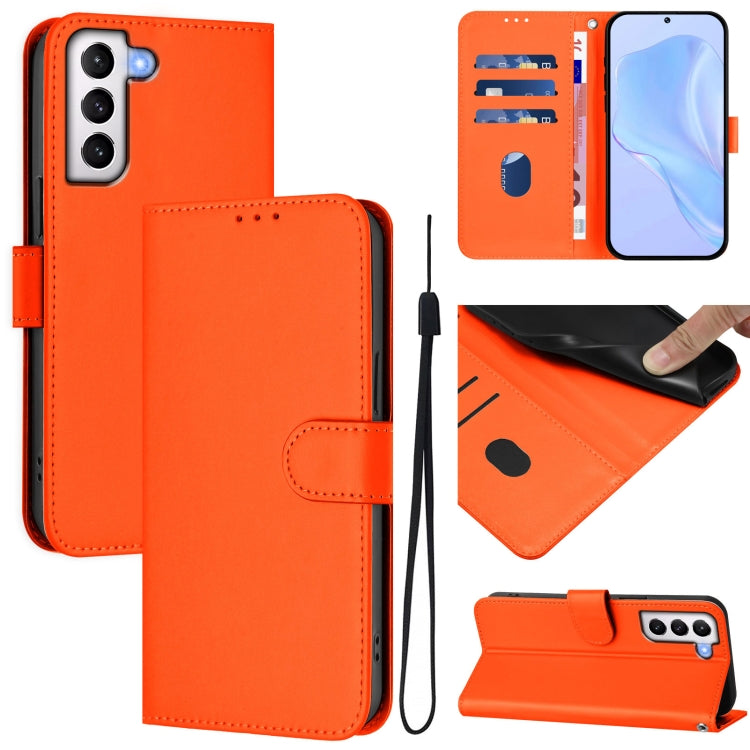 Skin Feel Solid Color Leather Phone Case with Lanyard, For Samsung Galaxy S21 5G, For Samsung Galaxy S21+ 5G