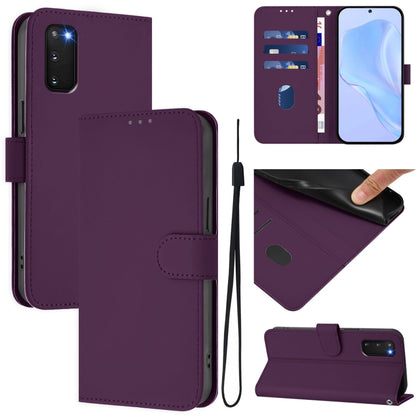 Skin Feel Solid Color Leather Phone Case with Lanyard, For Samsung Galaxy S23 5G, For Samsung Galaxy S20 FE 2022